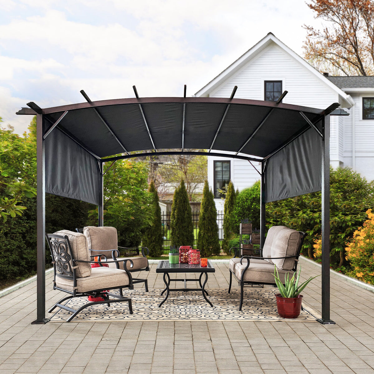 12 x 9 Ft Outdoor Pergola Patio Gazebo,Retractable Shade Canopy,SteelFrame Grape Gazebo,Sun shelter Pergola for Gardens,Terraces W419S00042-djyc