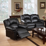 Modern 2pc Living Room Set 1x Loveseat 1x Recliner Cushion Backrest Pillow Armrest Black Finish Primary Living Room Furniture-B011S02385 - 正方形修复