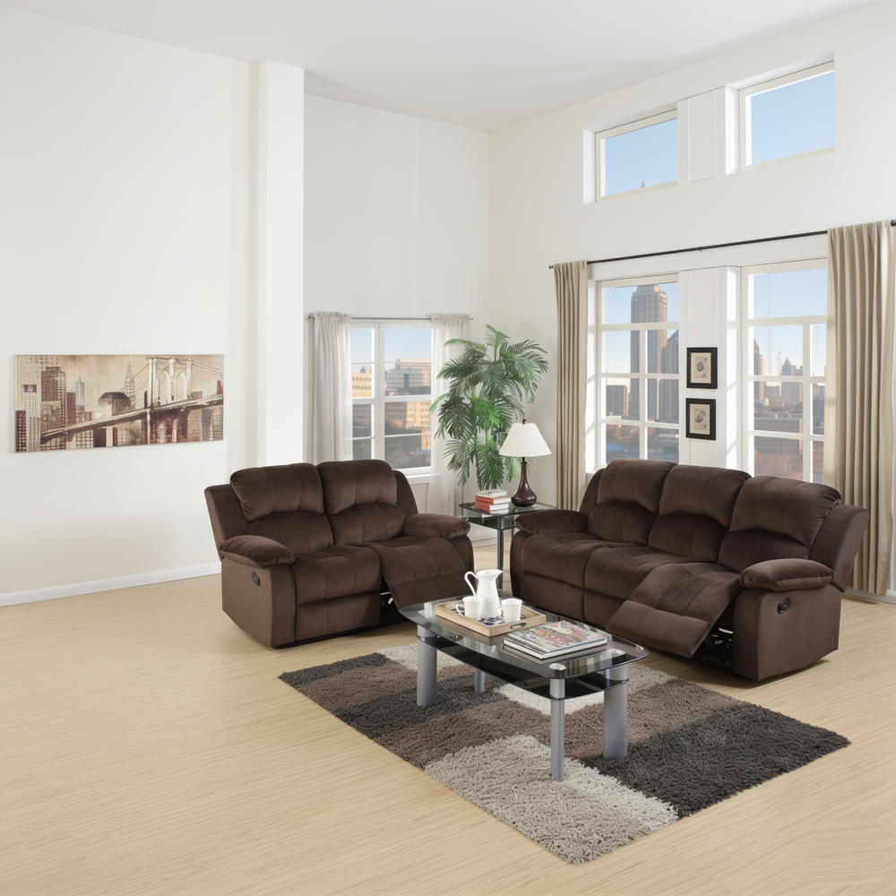 Modern Style Comfortable 2pc Living Room Set Pillow Arms Cushion Back Suede Padded Chocolate Finish Horizontal Tufting Primary Living Room Furniture-B011S02398 - 正方形修复