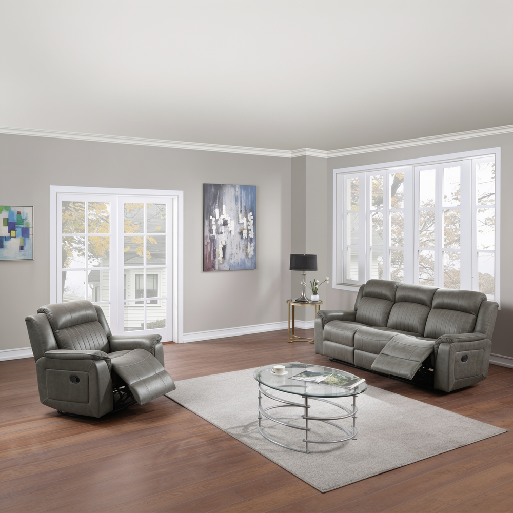 Contemporary Style 2pc Living Room Set 1x Sofa 1x Recliner Leatherette Padded Seats Cushion Back Horizontal And Vertical Tufting Slate Blue Finish Primary Living Room Furniture-B011S02415 - 正方形修复