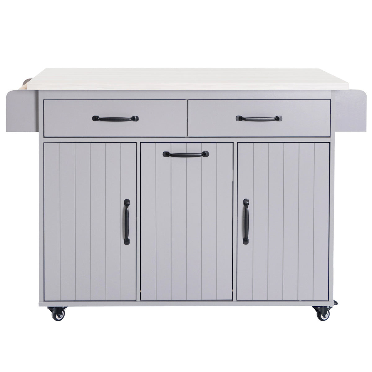 K&K Kitchen Island with Trash Can Storage Cabinet, Kitchen Cart with Drop Leaf, Spice Rack, Towel Rack and Drawer, Rolling Kitchen Island on Wheels with Adjustable Shelf, Grey WF326381AAG-djyc