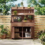 [Assembly Video Provided] TOPMAX 65inch Garden Potting Bench Table, Fir Wood Workstation with Storage Shelf, Drawer and Cabinet, Brown N717P220217D-djyc