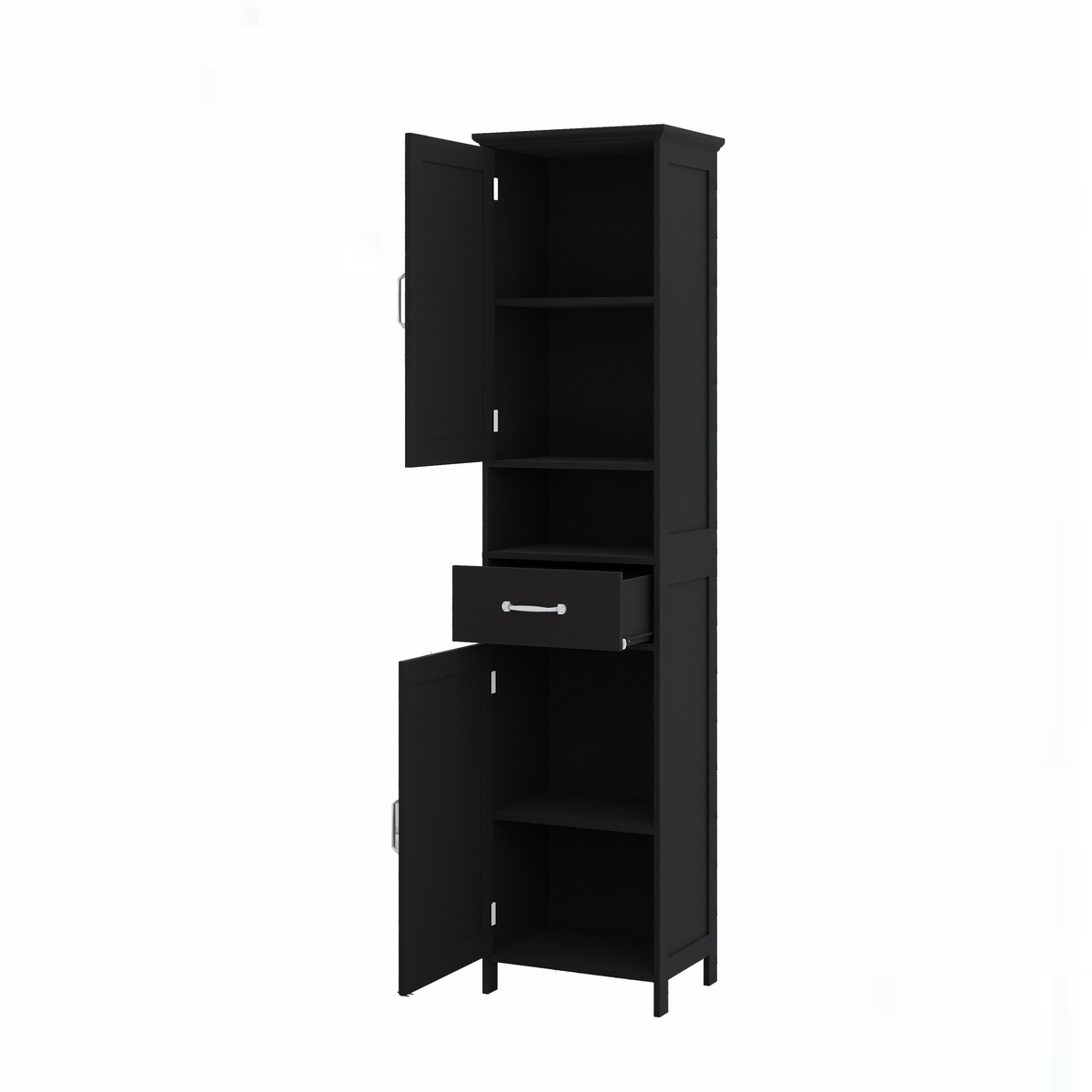 Double Door Narrow Height Slim Floor Standing Cabinet with 2 Adjustable Shelves-Black W282P171953-djyc