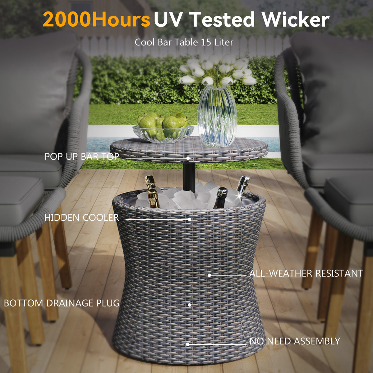 K&K 5 Pieces Patio Furniture Chair Sets, Patio Conversation Set With Wicker Cool Bar Table, Ottomans,Outdoor Furniture Bistro Sets for Porch,Backyard,Balcony,Poolside Grey WF324995AAG-djyc