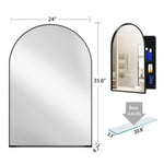 24x36 Inch Arched Recessed Medicine Cabinet, Metal Framed Bathroom Wall Cabinet with Mirror and Adjustable Shelves, Wall Mirror with Storage for Bathroom, Matte Black W1435P182919-djyc