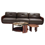Black Walnut Straight Sofa with Black Genuine Leather for Living Room cf-0202