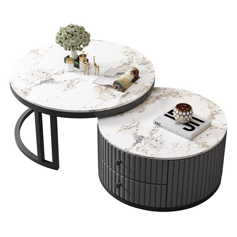 [幅70～80cm]センターテーブル セラミック 円形 ローテーブル グレー ホワイト 引き出し付き 収納 北欧 frg-501