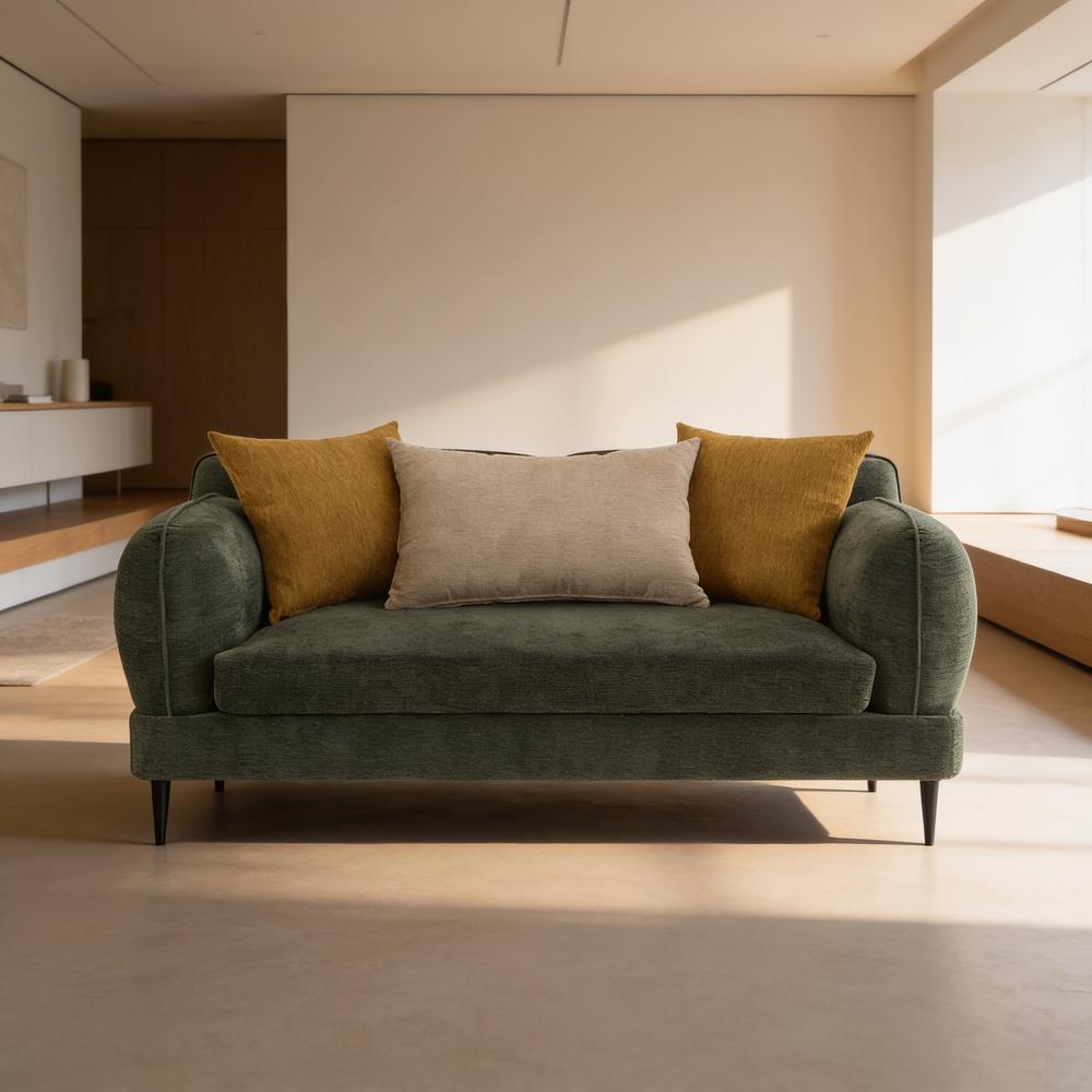 Repley Green 2-Piece Chenille Upholstered Sofa Set with Textured Fabric, Green Color, Wood and Metal Frame, 84' W-B062S01816 - 场景图