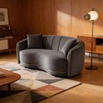 Lorraine Dark Grey 2-Piece Upholstered Sofa Set with Diamond Tufting and Gold Trim, Fabric and Wood Frame, Dark Grey-B062S01435 - 场景图