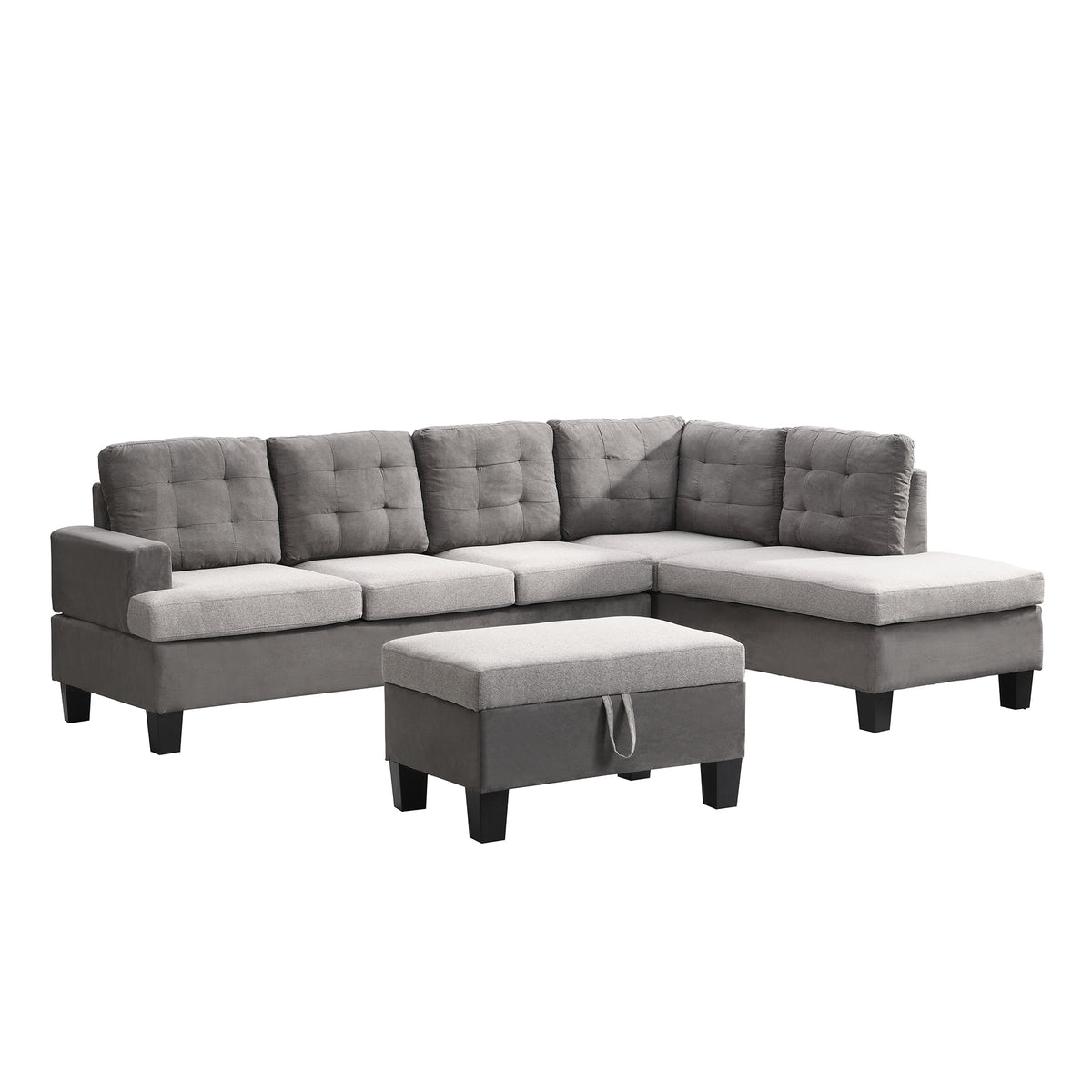 Sofa Set for Living Room with Chaise Lounge and Storage Ottoman Living Room Furniture Gray W214S00018-djyc