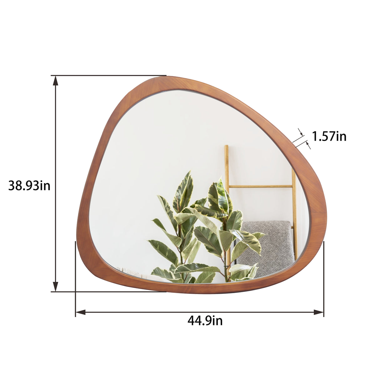 Solid Wood Mirror 45 Inch Asymmetrical Wall Mirror Wooden Framed Mirror Large Sized Dressing Mirror, for Living Room, Bedroom, Bathroom, Hallway or Entry Way W1435142944-djyc