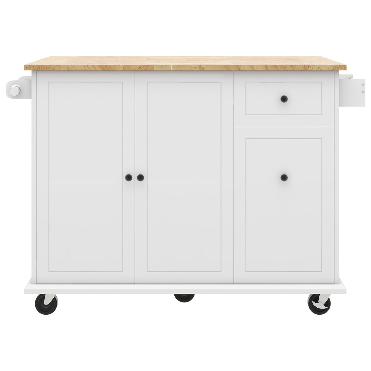 Kitchen Island with Drop Leaf, 53.9" Width Rolling Kitchen Cart on Wheels with Internal Storage Rack and 3 Tier Pull Out Cabinet Organizer, Kitchen Storage Cart with Spice Rack, Towel Rack (White) WF312383AAW-djyc