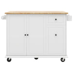 Kitchen Island with Drop Leaf, 53.9" Width Rolling Kitchen Cart on Wheels with Internal Storage Rack and 3 Tier Pull Out Cabinet Organizer, Kitchen Storage Cart with Spice Rack, Towel Rack (White) WF312383AAW-djyc