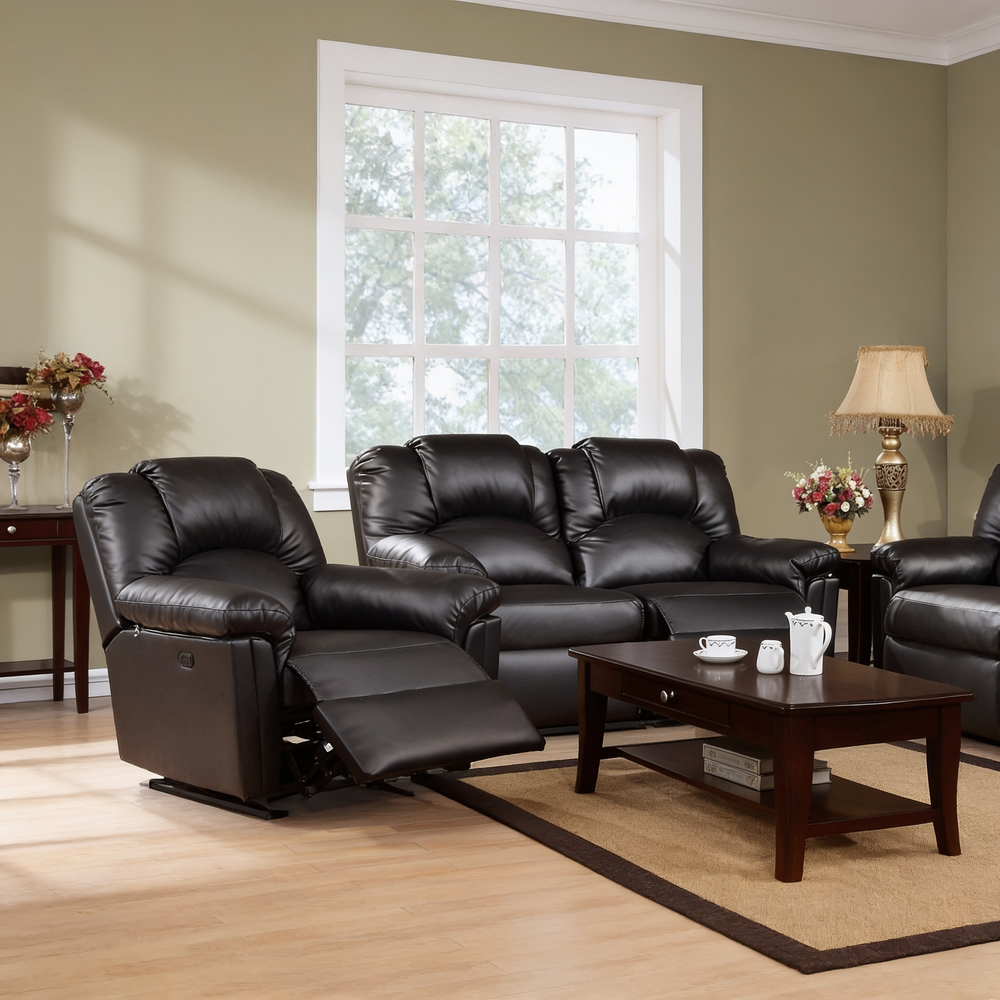 Modern 2pc Living Room Set 1x Loveseat 1x Recliner Cushion Backrest Pillow Armrest Black Finish Primary Living Room Furniture-B011S02385 - 正方形修复