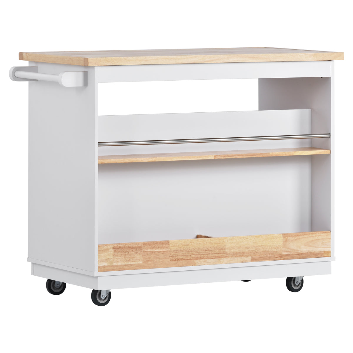 Rolling Kitchen Island with Storage, Two-sided Kitchen island Cart on Wheels with RubberWood Top,Wine and Spice Rack, Large Kitchen Cart with 2 Drawers, 3 Open Compartments, White WF318964AAW-djyc