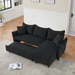 This 80-inch black corduroy L-shaped sofa comes with two small throw pillows that can be converted into a sofa bed for storage W1278S00028-djyc
