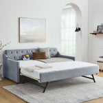 Twin Size Upholstery DayBed with Twin Size Erectable Trundle and USB Charging Design, Linen Grey W1413S00026-djyc