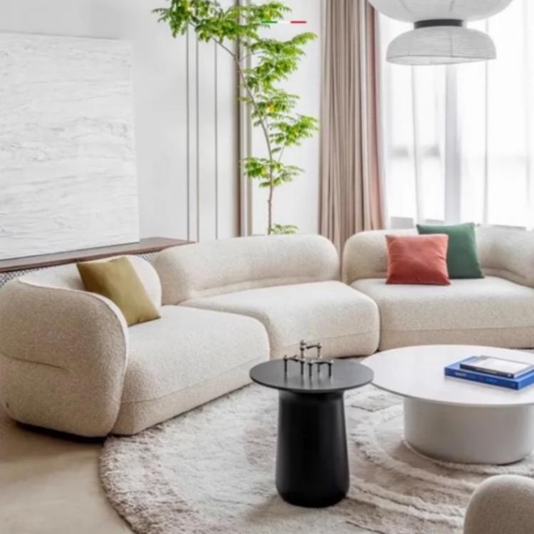 Italian Minimalist Curved Sectional Fabric Sofa, Modern Straight-Line Modular Corner Couch shsp-0209-51
