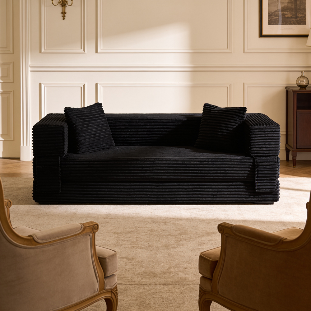 Modern cord sofa with stylish appearance, classic square design, unique two-tier design, convertible into a bed, ideal for apartments and large spaces.-W3396P439851 - 场景图