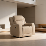 Slater Taupe 3-Piece Upholstered Reclining Sofa Set with Modern Design, Faux Leather, and Built-in Storage-B062S01806 - 场景图