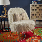 Modern Glam Accent Chair – Shaggy Textures, Rubberwood Legs, Luxurious Fur Design for Living Room or Bedroom 61564.00WHI-djyc