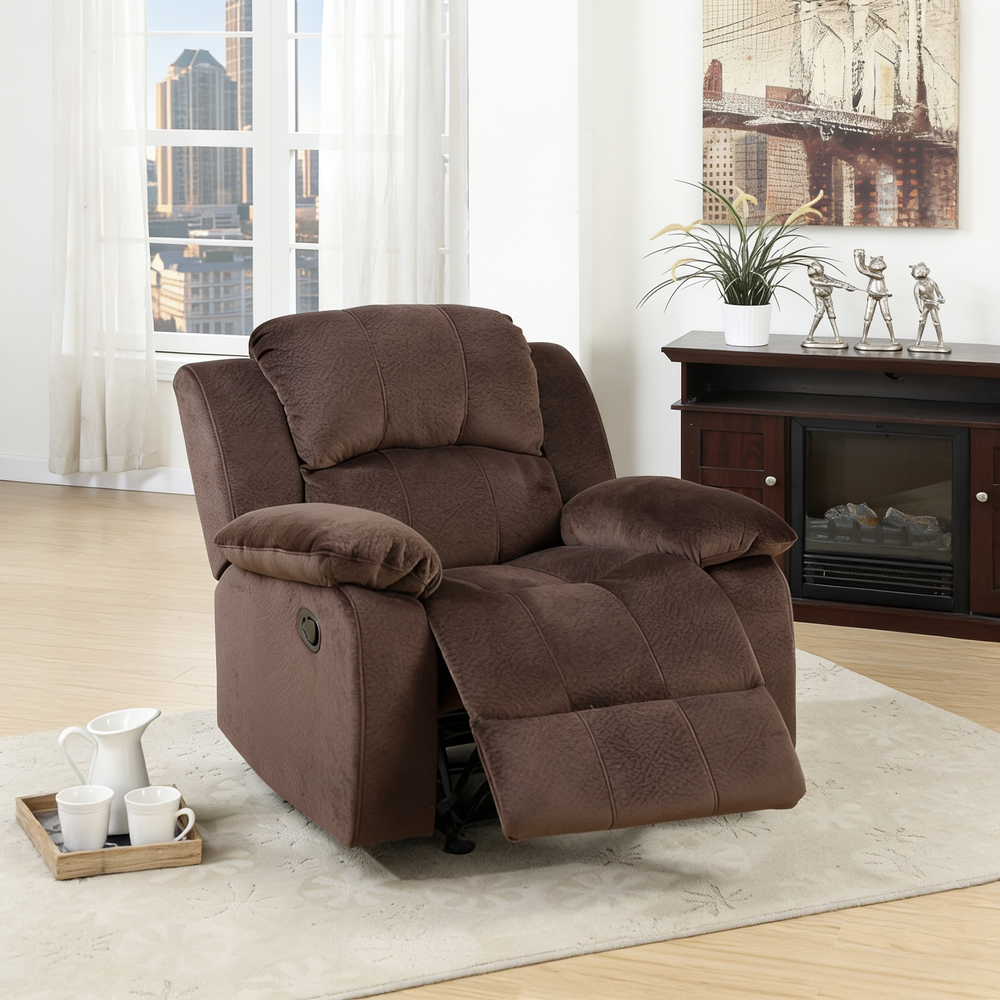 Modern 2pc Living Room Set 1x Loveseat 1x Recliner Suede Padded Cushion Back Pillow Arms Metal Reclining Chocolate Finish Primary Living Room Furniture-B011S02397 - 正方形修复
