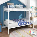 Twin-Over-Twin Bunk Bed with Metal Frame and Ladder, Space-Saving Design,White W84034153-djyc