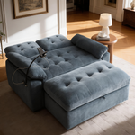Leisure sofa chair,Double sofa recliner, with manually adjustable backrest, soft padded armrests, side USB charging port and phone stand, comes with a matching storage ottoman-Blue-W487S00516 - 场景图