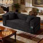 Modern cord sofa with stylish appearance, classic square design, unique two-tier design, convertible into a bed, ideal for apartments and large spaces.-W3396P439849 - 场景图