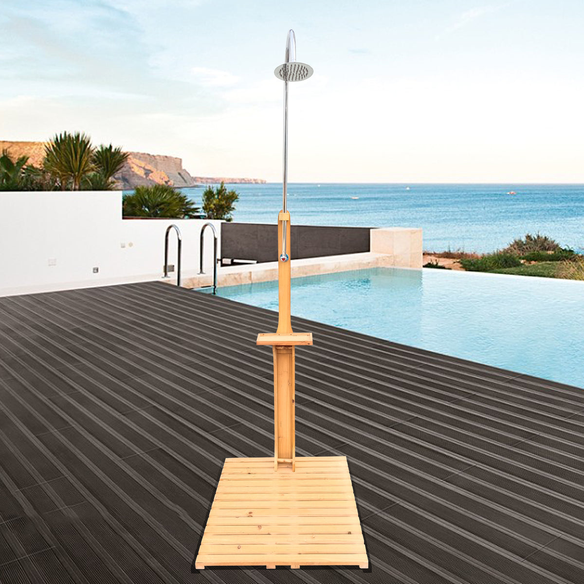 Outdoor Garden Pool Shower with Chassis Board, for Swimming Pool, Patio, Terrace, Garden,Wood W49591498-djyc