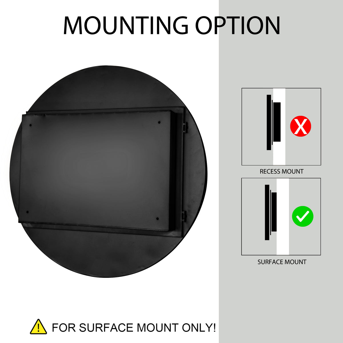 31.5 Inch Surface Mount Round Metal Framed Medicine Cabinet with Mirror and Adjustable Shelves Black Wall Mirror with Storage for Bathroom, Matte Black W1435P194674-djyc