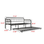 Twin Size Metal Daybed Frame with Trundle, Heavy Duty Steel Slat Support Sofa Bed Platform with Headboard, No Box Spring Needed, Black W840103518-djyc