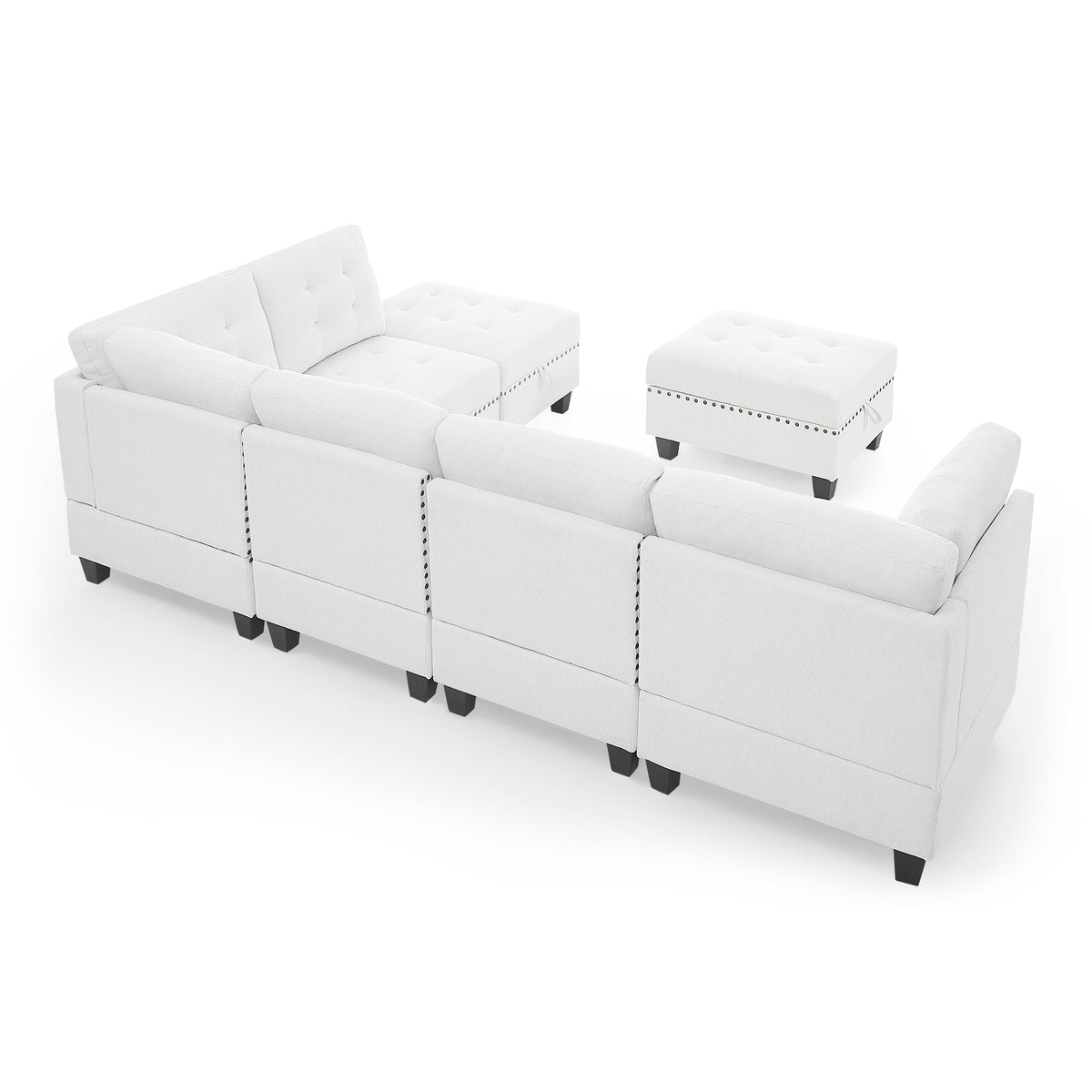 L shape Modular Sectional Sofa,DIY Combination,includes Three Single Chair ,Two Corner and Two Ottoman,Ivory Chenille W487S00196-djyc