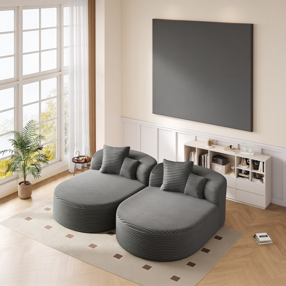 Modern Chaise Lounge Sofa Boneless Couch Sofa Bed Compression Sofa Couch with Two Supportive Pillows for Living Room, Gray-N719S002370E - 正方形修复