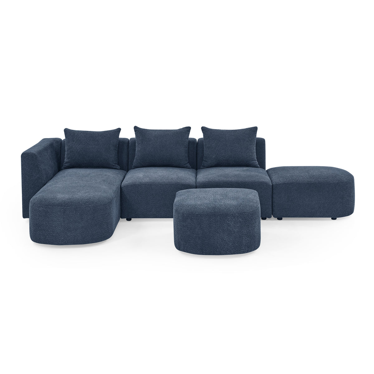 L Shape Sectional Sofa including Two Single Seats, Left Side Chaise and Two Ottomans, Modular Sofa, DIY Combination, Loop Yarn Fabric, Navy W487S00160-djyc