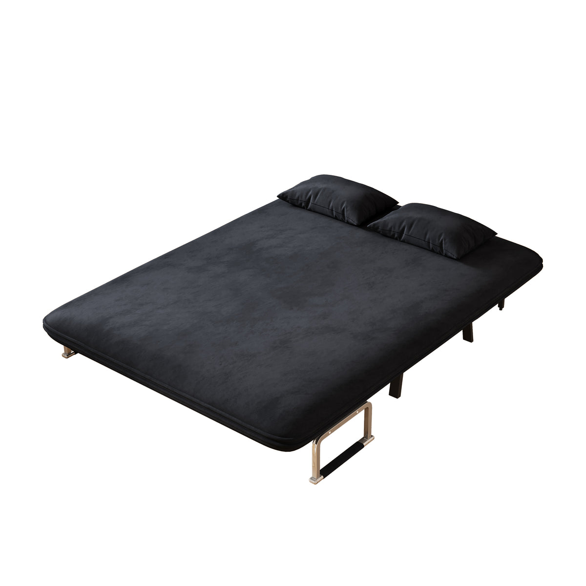 velvet black 55″ Convertible Chair Bed, Tri-Fold Sofa Bed with Adjustable Backrest & Pillow, Leisure Chaise Lounge Couch with Sturdy Steel Frame for Home & Office, Comfortable Sleeper Chair W1767P192807-djyc