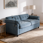 Leisure sofa chair,Double sofa recliner, with manually adjustable backrest, soft padded armrests, side USB charging port and phone stand, comes with a matching storage ottoman-Blue-W487S00516 - 场景图
