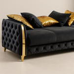 Lippa 3pc Upholstered Sofa, Loveseat and Chair Set in Black Fabric with Gold Stainless Steel Legs, Foam Cushioning and Sturdy Wood Frame-B009S02236 - 细节图