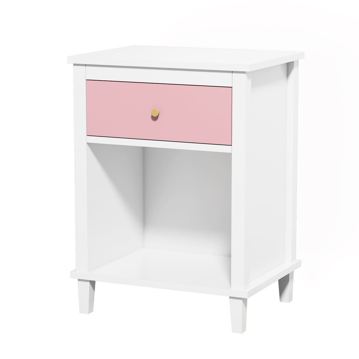 26.77''H Wooden Nightstand with One Drawer One Shelf for Kids, Adults, Pink W80859135-djyc