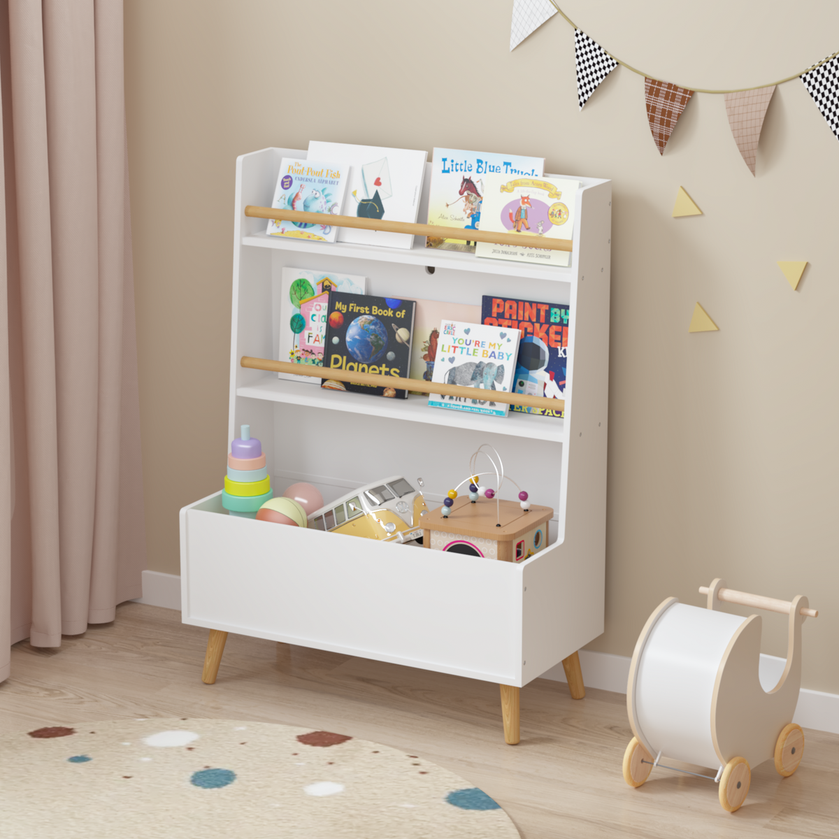 Kids Bookshelf, Book and MagazineRack, Book Organizer, toy Storage Cabinet Organizer, White W808127562-djyc