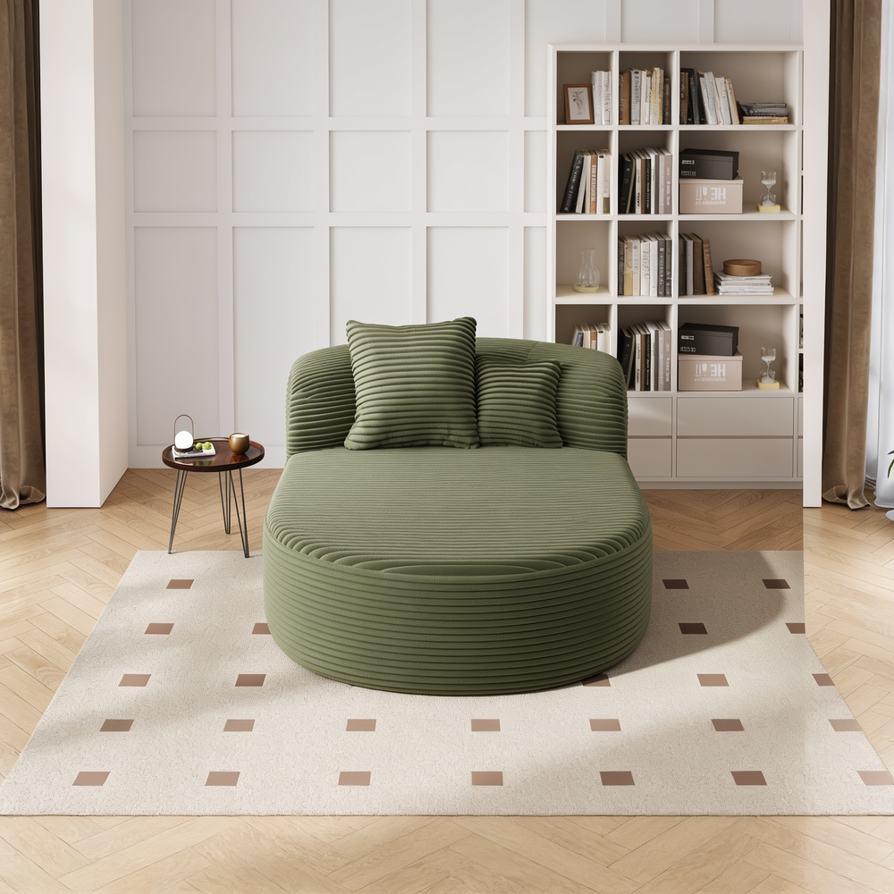 Modern Chaise Lounge Sofa Boneless CouchSofa Bed Compression Sofa Couch with Two Supportive Pillows for Living Room, Green-N719S002370F - 正方形修复