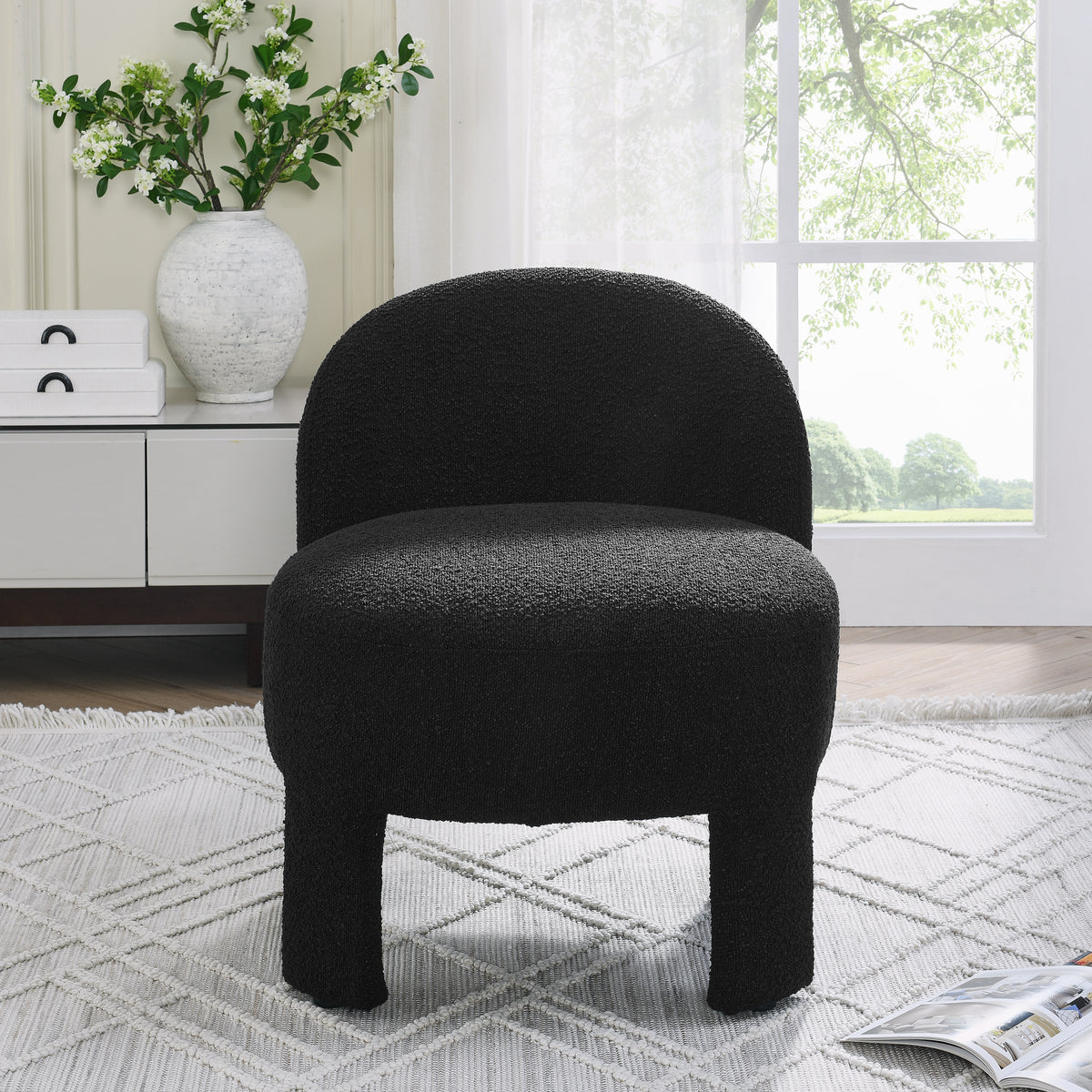 Hoop gauze lounge chair with soft cushion and backrest, need to be assembled, suitable for living room/bedroom/dining room -- BLACK(24.5"*28.75"*28.75") W487P207811-djyc