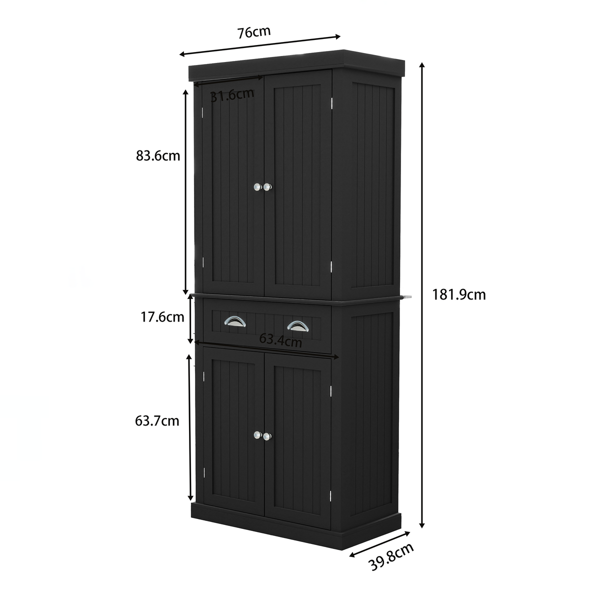 71" Kitchen Pantry Storage Cabinet , with 4 Doors, Drawer, 2 Adjustable Shelves, Freestanding Cupboard for Dining Room Living Room, Laundry-Black W282S00032-djyc