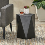 Geometric Pentagonal Design Lightweight Concrete Side Table – Modern, No Assembly Needed 67525.00BLK-djyc