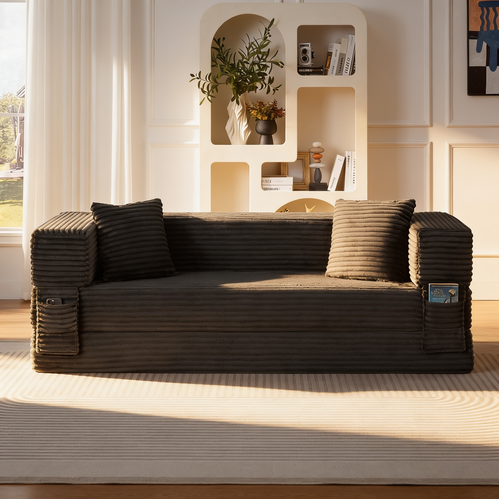 Modern cord sofa with stylish appearance, classic square design, unique two-tier design, convertible into a bed, ideal for apartments and large spaces.-W3396P439849 - 正方形修复