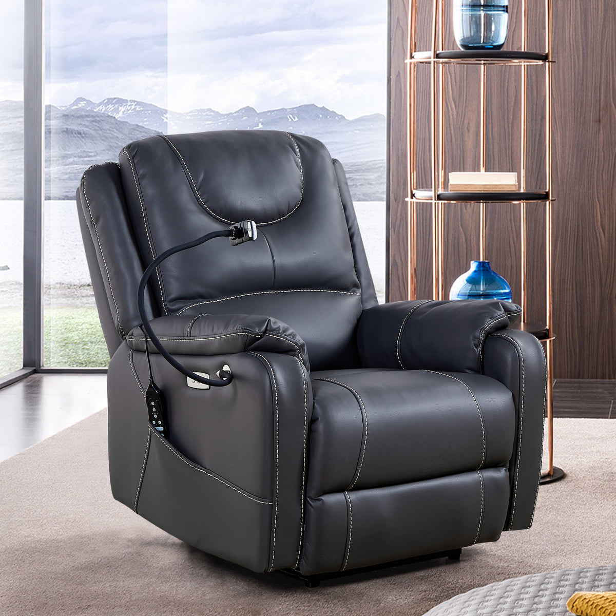 Liyasi Zero Gravity Power Recliner with comfortable lying degree, Massage, Heating and Phone Holder, Side Pockets, USB Charge Ports, Enjoy extreme relaxation W820S00039-djyc