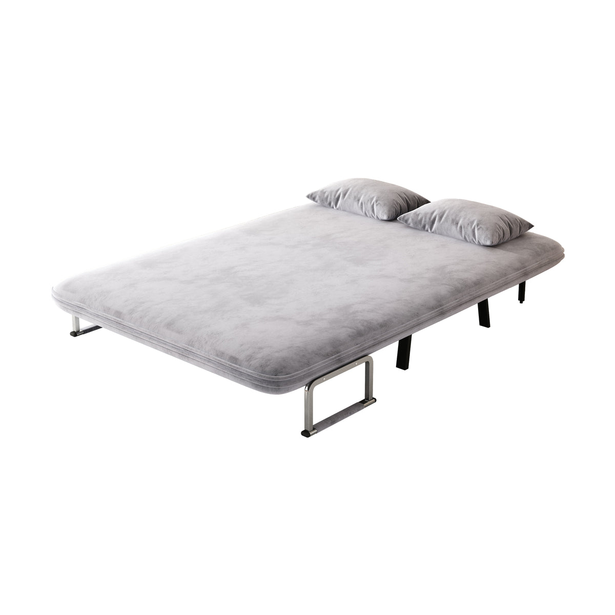 velvet light gray 55″ Convertible Chair Bed, Tri-Fold Sofa Bed with Adjustable Backrest & Pillow, Leisure Chaise Lounge Couch with Sturdy Steel Frame for Home & Office, Comfortable Sleeper Chair W1767P145839-djyc