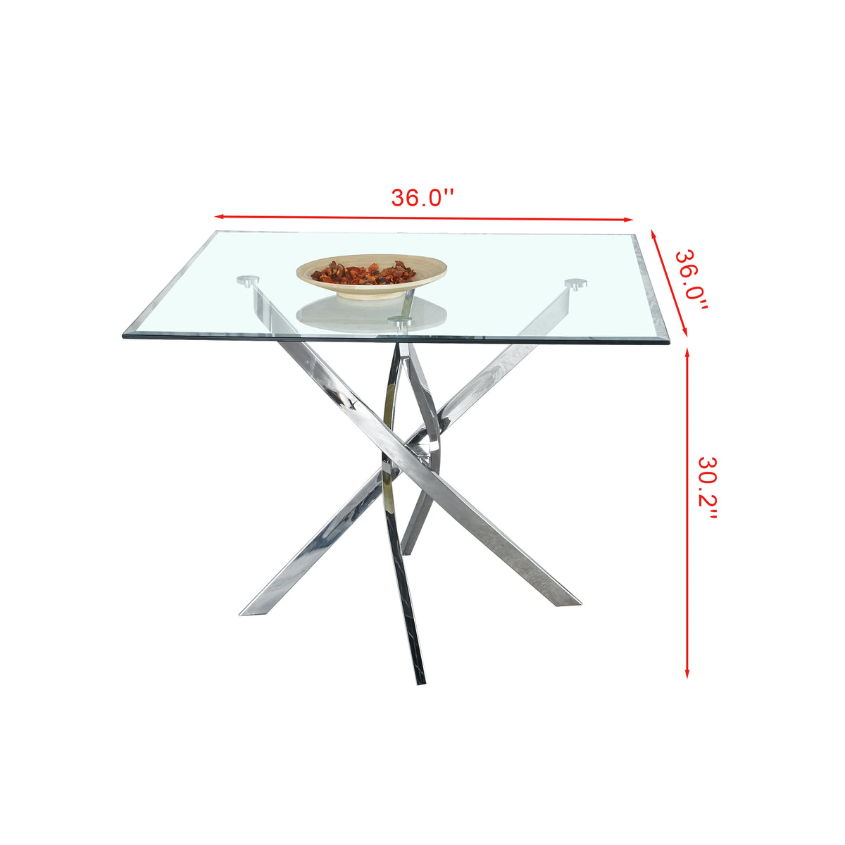 Contemporary Square Clear Dining Tempered Glass Table with Silver Finish Stainless Steel Legs W1241106646-djyc