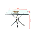 Contemporary Square Clear Dining Tempered Glass Table with Silver Finish Stainless Steel Legs W1241106646-djyc