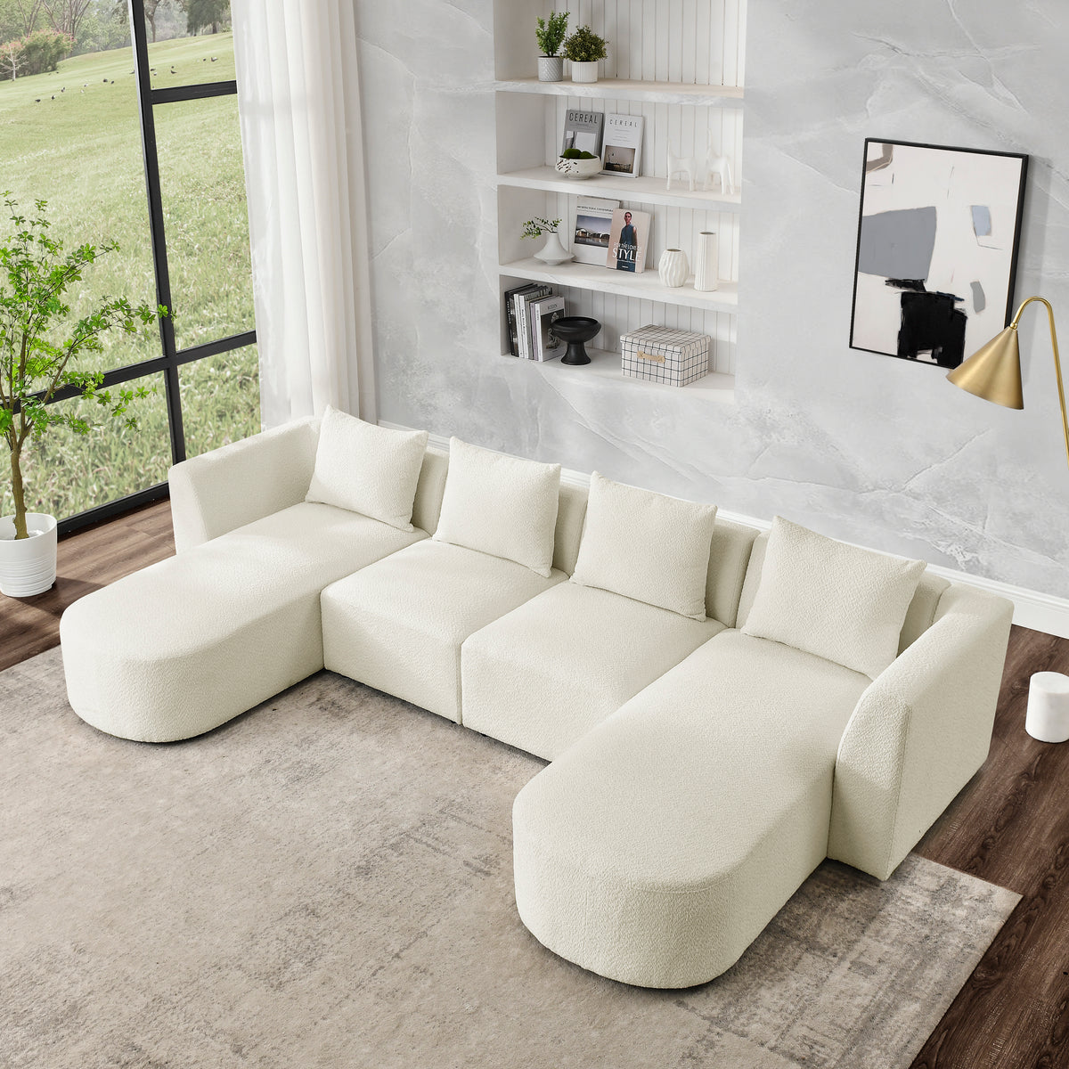 U Shape Sectional Sofa including Two Single Seats and Two Chaises, Modular Sofa, DIY Combination, Loop Yarn Fabric, Beige W487S00154-djyc